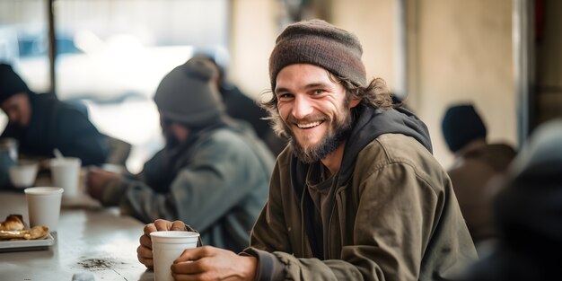 Scena cinematografica che raffigura il sostegno e la gentilezza tra le comunità di persone.