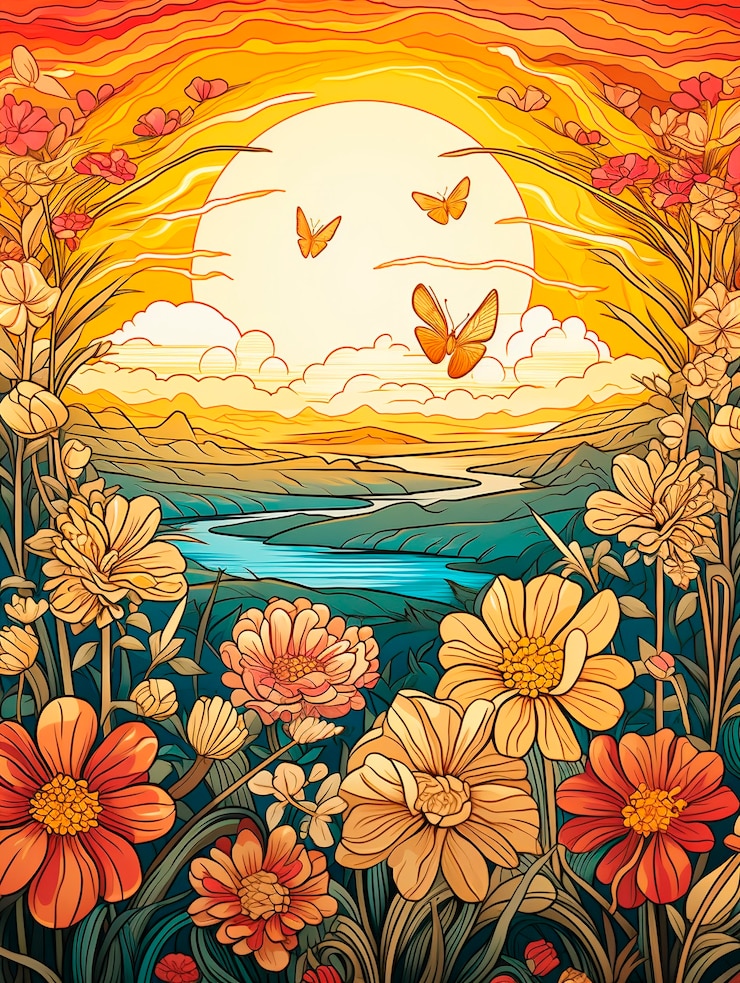 Foto gratuito scena colorata con creazioni ispirate all'art nouveau