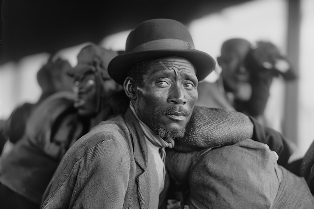 Scena con persone afroamericane che si muovono nella zona rurale nei vecchi tempi