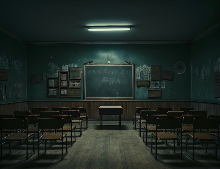 Foto gratuito scena dell'orrore con una classe inquietante