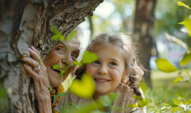 Scena della celebrazione del giorno dei nonni con nonni e nipoti che mostrano una famiglia felice