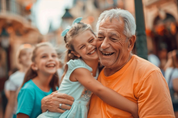 Scena della celebrazione del giorno dei nonni con nonni e nipoti che mostrano una famiglia felice