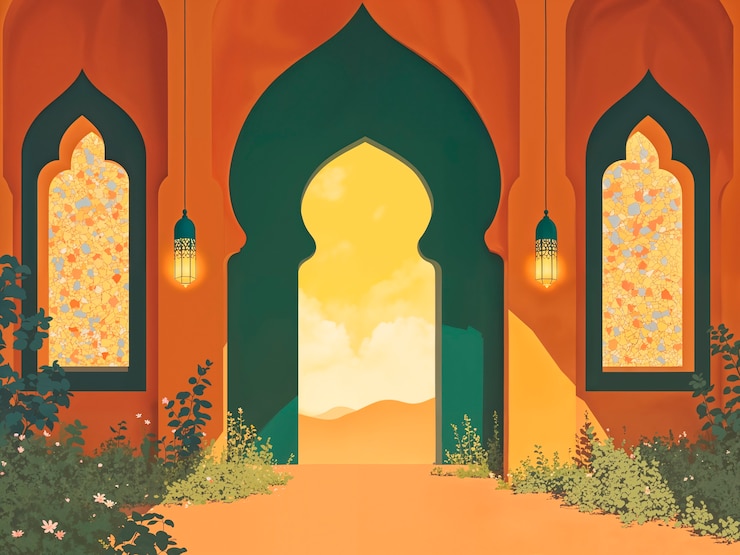 Foto gratuito scena delle notti arabe con architettura arancione e verde
