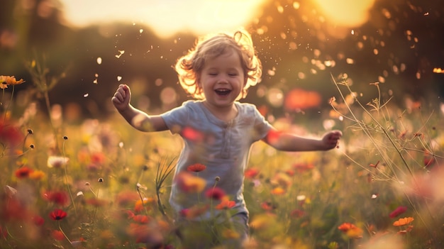 Scena di felicità fotorealista con un bambino felice