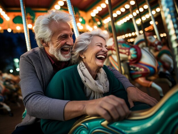 Scena di felicità fotorealista con una coppia anziana