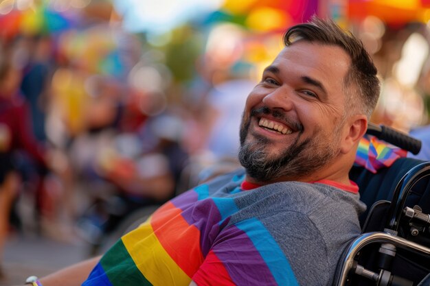 Scena di orgoglio con i colori dell'arcobaleno e uomini che celebrano la loro sessualità