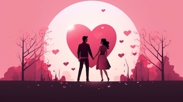 Scena di San Valentino d'arte digitale con una coppia innamorata