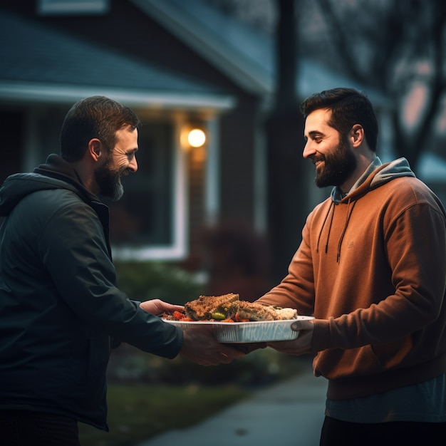 Scena di stile di vita della comunità che mostra la cura e il sostegno delle persone