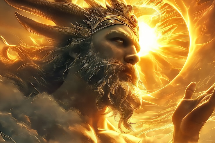 Foto gratuito scena fantastica che raffigura il dio del sole