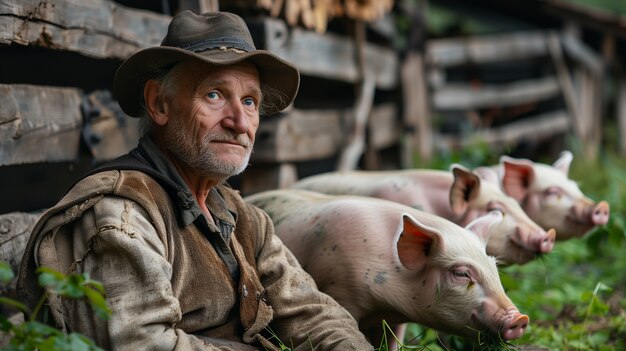 Scena fotorealista con maiali allevati in un ambiente agricolo