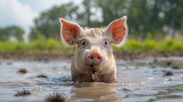 Scena fotorealista con maiali allevati in un ambiente agricolo