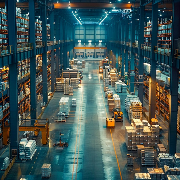 Scena fotorealista con operazioni logistiche di magazzino