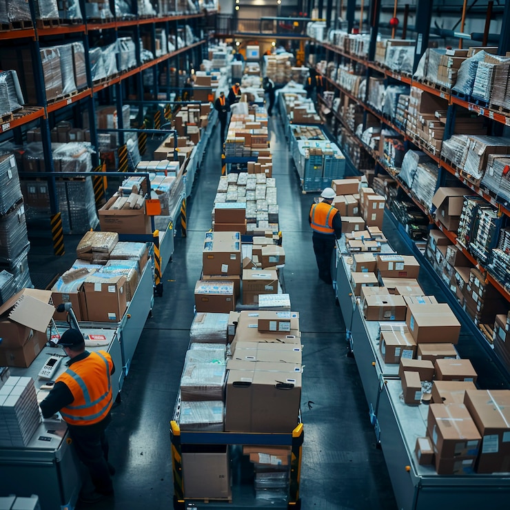 Foto gratuito scena fotorealista con operazioni logistiche di magazzino