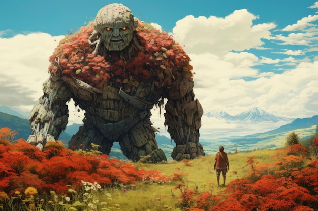 Scena in stile fantasy con paesaggio di montagne