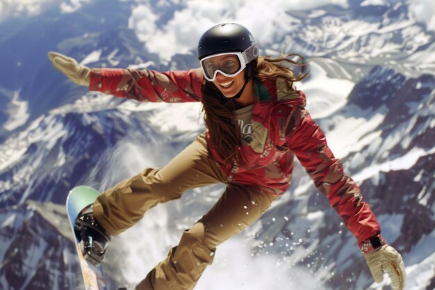 Scena invernale fotorealista con persone che fanno snowboard