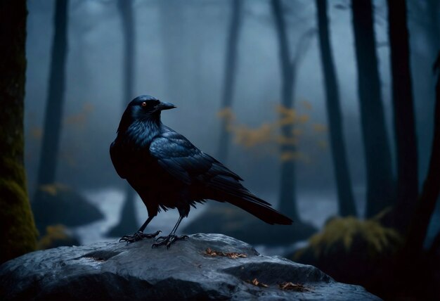 Scena oscura del corvo in natura