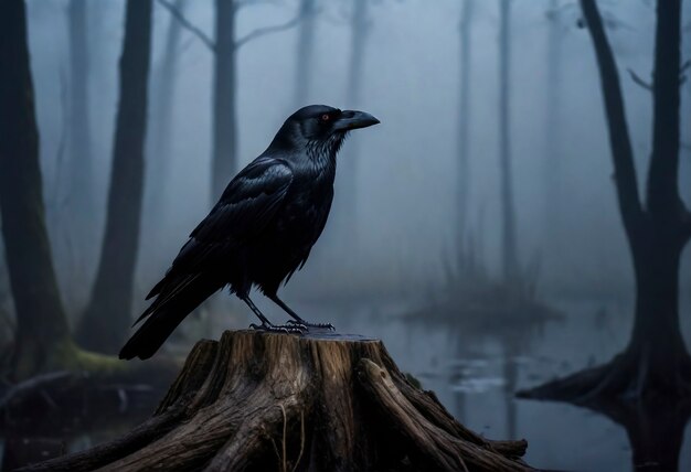 Scena oscura del corvo in natura