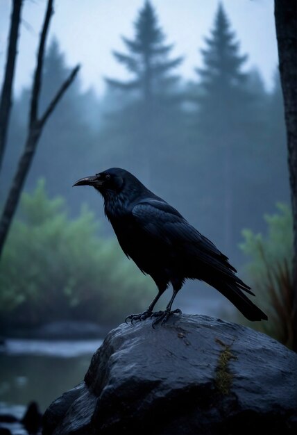 Scena oscura del corvo in natura