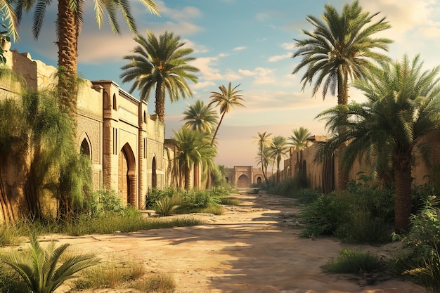 Scena paesaggistica dell'antica Baghdad ispirata ai videogiochi