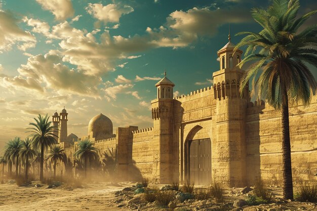 Scena paesaggistica dell'antica Baghdad ispirata ai videogiochi