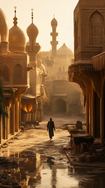 Scena paesaggistica dell'antica Baghdad ispirata ai videogiochi
