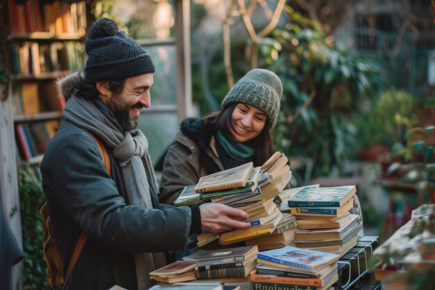 Scena realistica con libri in una vendita di giardino nel quartiere