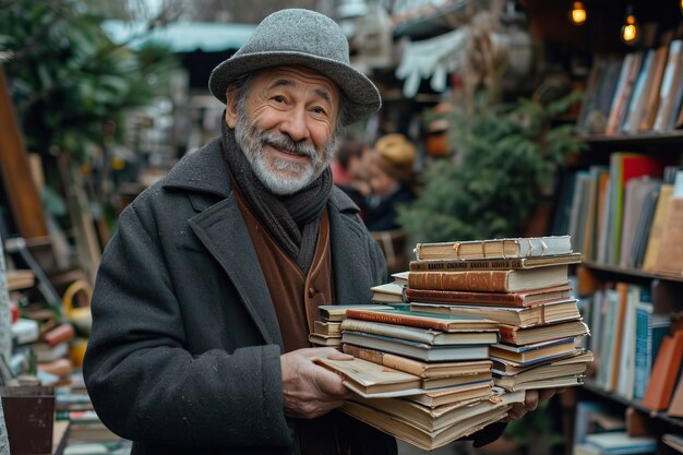 Scena realistica con libri in una vendita di giardino nel quartiere