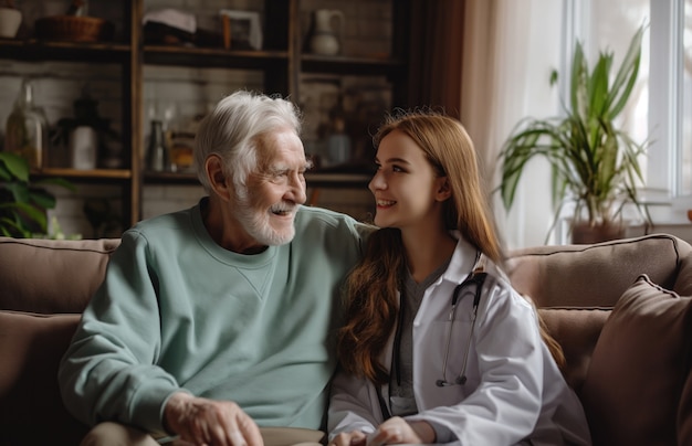 Scena realistica con un operatore sanitario che si prende cura di un paziente anziano