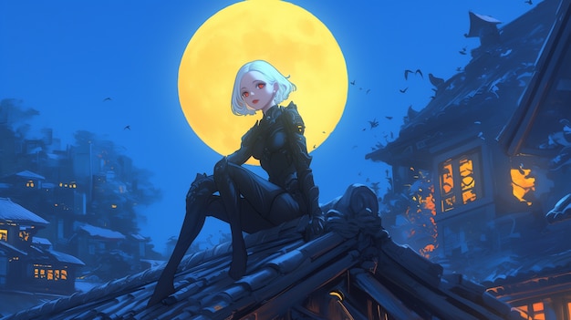 Scena spaventosa di Halloween in stile anime