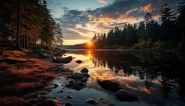 Scena tranquilla del tramonto sulla catena montuosa generata dall'intelligenza artificiale