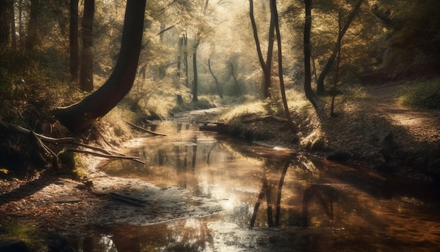 Scena tranquilla della foresta autunnale dall'acqua generata dall'IA