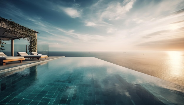 Scena tranquilla di resort di lusso in riva al mare generata da AI