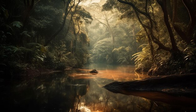 Scena tranquilla di una foresta pluviale tropicale generata dall'intelligenza artificiale