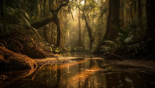 Scena tranquilla di una foresta pluviale tropicale generata dall'intelligenza artificiale