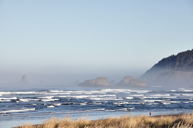 Scenario affascinante delle onde dell'oceano a Cannon Beach, Oregon, USA