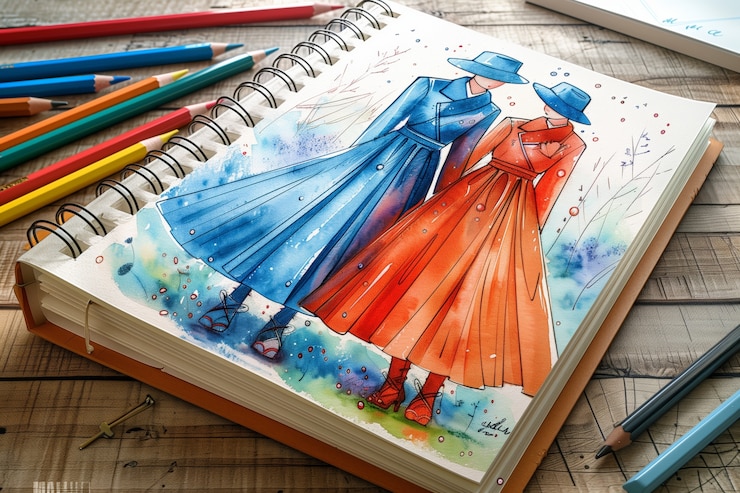 Foto gratuito schizzo di design di moda in stile arte digitale