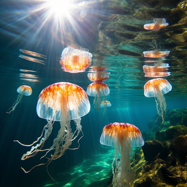 Sciame di meduse nell'oceano