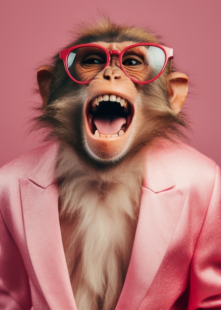 Scimmia divertente con gli occhiali in studio
