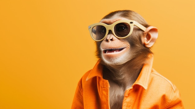 Scimmia divertente con gli occhiali in studio