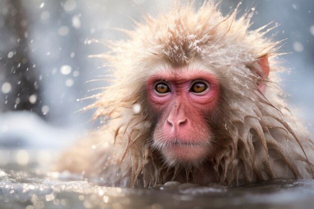 Scimmia in natura durante la stagione invernale