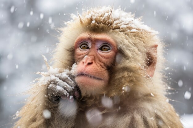 Scimmia in natura durante la stagione invernale