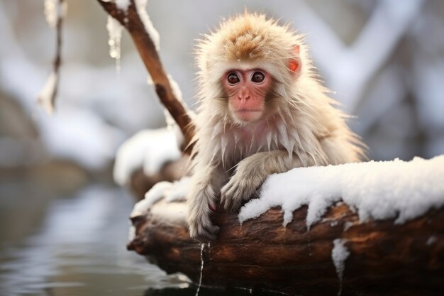 Scimmia in natura durante la stagione invernale