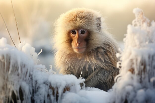 Scimmia in natura durante la stagione invernale