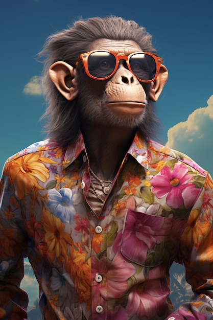 Scimmia vista frontale che indossa occhiali da sole
