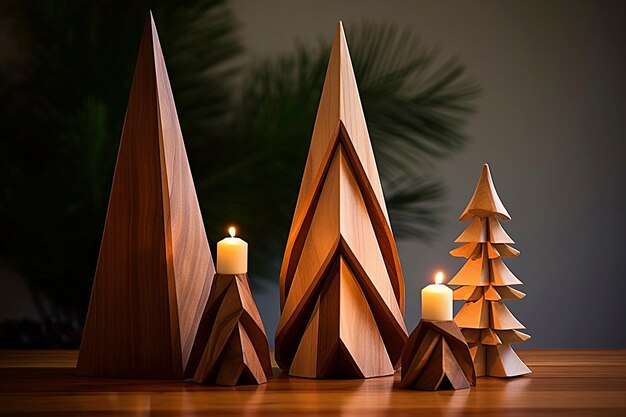 Scultura decorativa di albero di Natale in legno fatta a mano