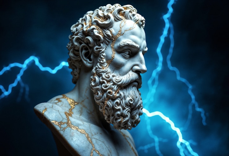 Foto gratuito scultura greca di zeus, dio del tuono