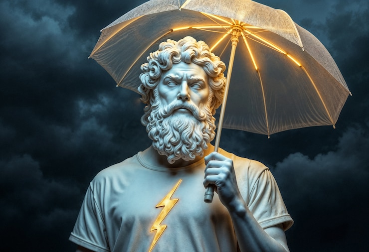 Foto gratuito scultura greca di zeus sotto la tempesta