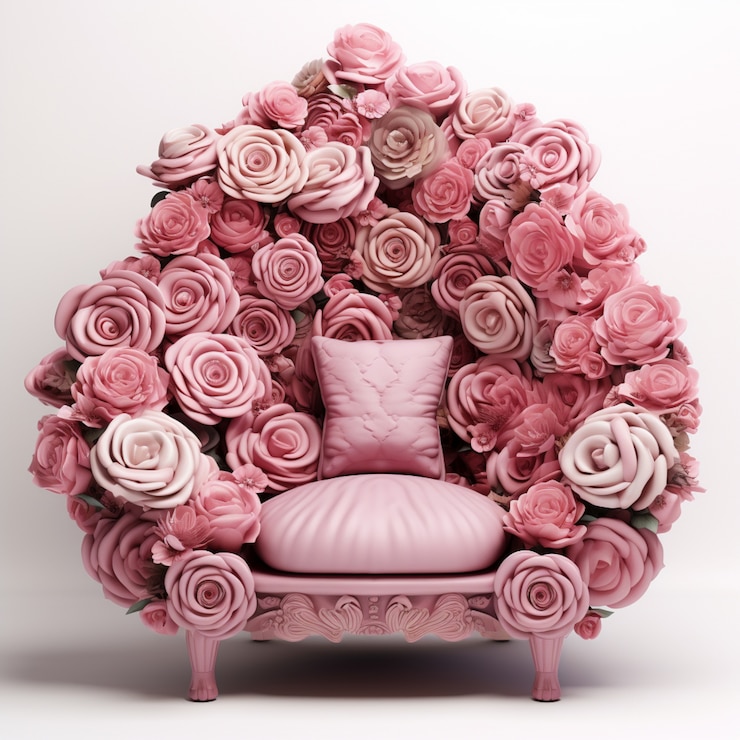 Foto gratuito sedia 3d con ornamenti di fiori di rosa