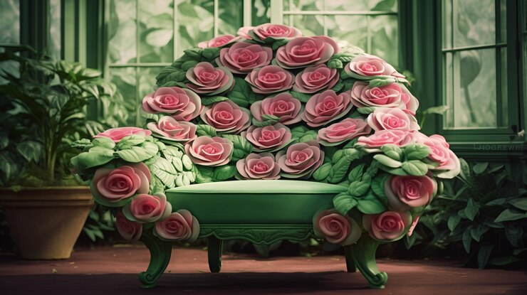 Foto gratuito sedia 3d con ornamenti di fiori di rosa