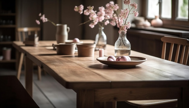 Sedia moderna e vaso rustico in una casa elegante generata da AI